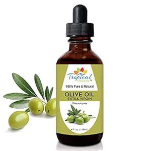 Tropical Holistic Extra Virgin Organic Olive Oil 4 oz – Cold Pressed Unrefined – Use For Face, Skin, Hair, Dry Scalp, Massage