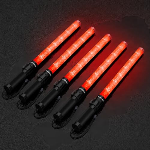 Image of E-riding 5 Pack Traffic Wand, 21 Inch Traffic Control Wand with 3 Flashing Modes & Side Clip, LED Safety Baton for Traffic Control, Parking, Aircraft, Car Directing