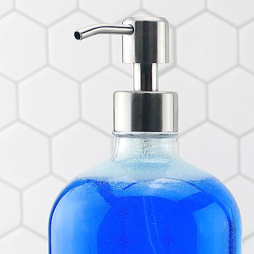 Cornucopia 32oz Glass Pump Bottles with Stainless Steel Pump (2-Pack, Clear); Economy Size Soap Dispenser for Massage Oils, Lotions, Liquid Soaps