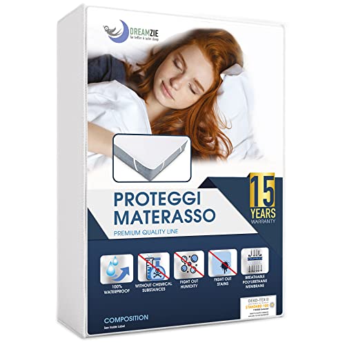 SEMPLICISSIMO DA INSTALLARE SUL VOSTRO LETTO - Il coprimaterasso si infila in un batter d’occhio su materassi 120 x 190 cm di una profondità massima di 28cm grazie ai grandi e stabili elastici situati ai 4 angoli del coprimaterasso impermeabile: Proteggete efficientemente tutta la vostra biancheria da letto a un prezzo contenuto