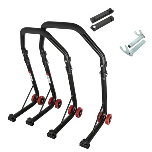 SEFIS D18 Motorradständer Set Vorder- und Hinterrad Motorradheber Serviceständer Front und Heck Motorrad montageständer ständer (Schwarz, Dorn/Racing (Haken))