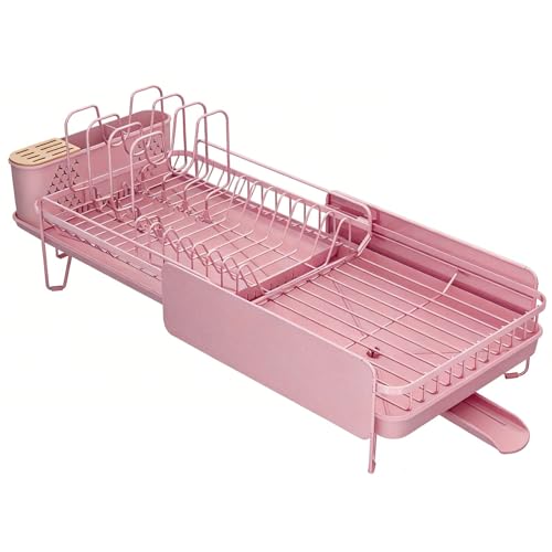 Image of Large Expandable Dish Drying Rack for Kitchen Counter, 19.3-29.4 in, Pink