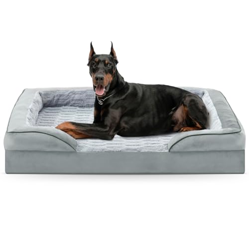 Image of FURTIME Orthopedic Dog Bed for Extra Large Dogs - XL Plus Waterproof Dog Sofa Beds, Supportive Foam Pet Couch Bed with Removable Washable Cover, Waterproof Lining and Nonskid Bottom, Light Grey