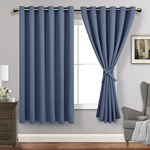 JIUZHEN Dusty Blue Verdunkelungsvorhänge mit Raffhaltern, wärmeisoliert, lichtblockierend, 2er Set Fenstervorhangpaneele, 178x160 cm Länge Cover