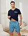 Litherday Schlafanzug Herren Kurz Sommer Baumwolle Shorty Pyjama Set Kurzarm Zweiteiliger V-Ausschnitt Schlafanzughose Jungen Nachtwäsche Marineblau XXL