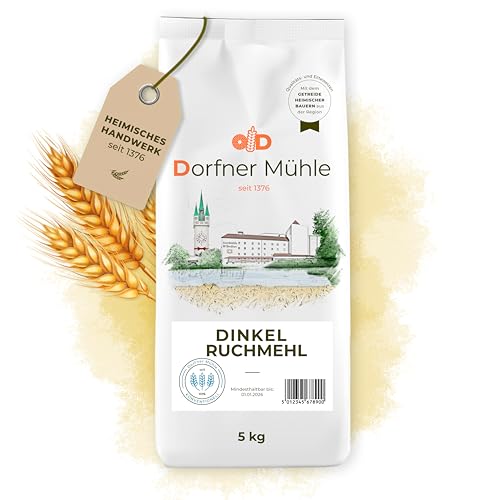 Dinkel Ruchmehl [5kg] - Traditionelles Mehl für rustikale Dinkelbrote und -brötchen Schweizer Bürli und herzhafte Backwaren - 100% Dinkel ohne Zusätze