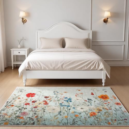 Tapis salon fleurs doux et antidérapant facile à laver - 3