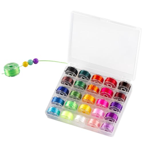 Pack de 25 bobinas de hilo elástico en colores surtidos para máquina de coser, con caja de almacenamiento para joyería y manualidades miniatura 6