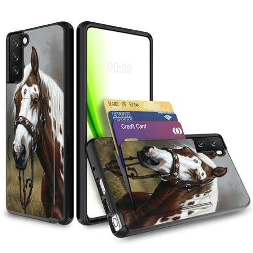 RWUTYTIUL Wallet Case for Samsung Galaxy S25 5G/Galaxy S24 5G 6.2" with Card Slot, Holder Credit Card IDs Cash Cover Dual Laye Shockproof Protective Soft Silicone Rugged Case for Women Men, Horse