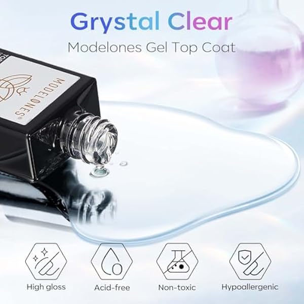 Modelones Top Coat Semi Permanent 15ML No Wipe Top Coat Semi Permanent UV LED Gel Nail Polish Ultra Gloss Finish Long Lasting