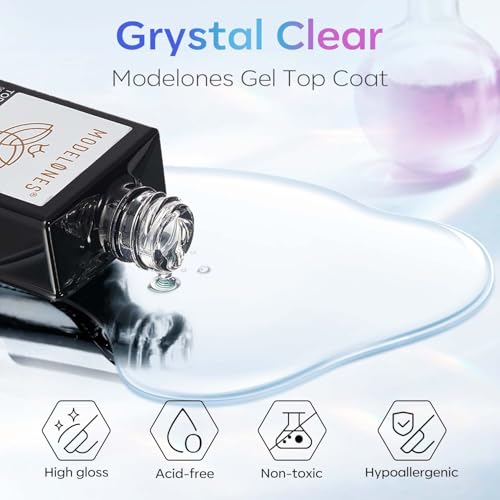 Modelones Top Coat 15ml No Wipe Top Coat Gel UV, Überlack UV LED Gellack Gel Nagellack Polish für Gelnägel Nail Art Manicure
