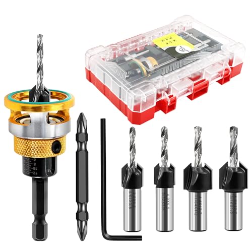 Countersink Drill Bit Set - HSS M2 Counter Sink Adjustable Depth Drill Bit for US Wood Screw, 1/8" 9/64" 5/32" 11/64" 3/16" 82° Counter-Bore (2 of Pack)
