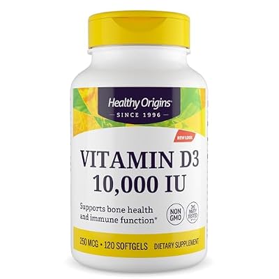 Healthy Origins Vitamin D3 10,000 IU (250mcg), 120 Liquid Softgels - Supports Strong Bones, Healthy Teeth & Immune System Function - Non-GMO, Gluten-Free & Soy-Free