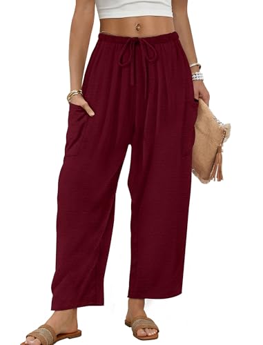 Sampeel Work Pants for Women Dressy Casual Business Outfits Spring Lounge Outfits Summer Trousers Comfy Flowy Ladies Clothes Burgundy XL