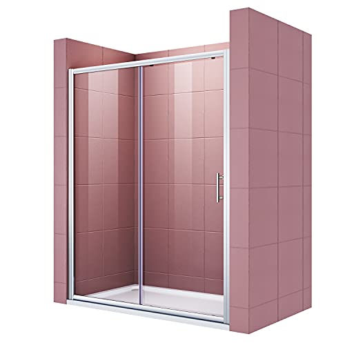Sirhona - Puerta de ducha corrediza (110 x 185 cm, ajustable instalación reversible, cristal de seguridad templado de 5 mm1 puerta fija + 1 puerta corredera