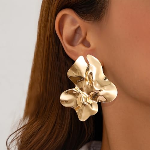 Big Earrings for Women Statement Chunky Gold Earrings for Women Trendy Hammered Large Silver Earring Irregular Geometric Stud Earring Chunky Jewelry3