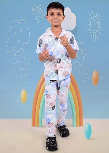 Image of 3BROS Unisex Pure Cotton Short Sleeve Kids Night Dress for Boys & Girls Nightwear /Sleepsuit /Sleepwear /Loungewear Night Suit for Boys and Girls Top and Pyjama Combo Set | JB20HS6031-Parent