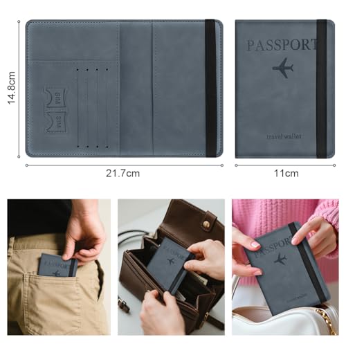 AOOSU Funda Pasaporte, Porta Pasaporte con Bloqueo RFID, Cuero de PU Porta Documentos Viaje Impermeable Resistente Desgaste para Pasaportes Tarjetas Crédito Funda Tarjeta Identific (Azul Oscuro) - imagen 2