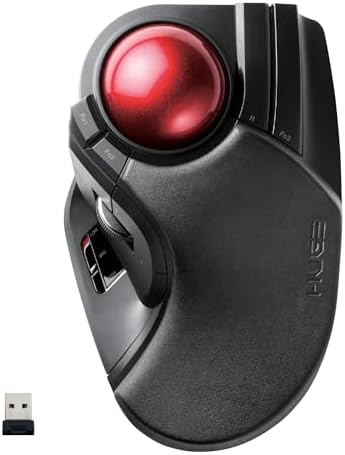 ELECOM M-HT1DRBK Wireless Trackball Mouse - Extra Large Ergonomic Design, 8-Button Function with Smooth Tracking, Black
