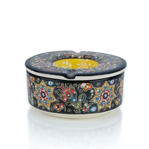 Decorative Ceramic Jar-Colorful Decorative Jar with Lid-Handmade Small Decorative Jar-Windproof Unique Jars-Turkish Home Decor (Obsidian)