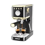 CHULUX Slim Espresso Machine with Milk Frother, 20 Bar Professional Italian Pump Espresso Coffee Machine for Home Cappuccino & Latte Maker, Stainless Steel, Black and Gold