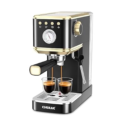 CHULUX Slim Espresso Machine with Milk Frother, 20 Bar Professional Italian Pump Espresso Coffee Machine for Home Cappuccino & Latte Maker, Stainless Steel, Black and Gold