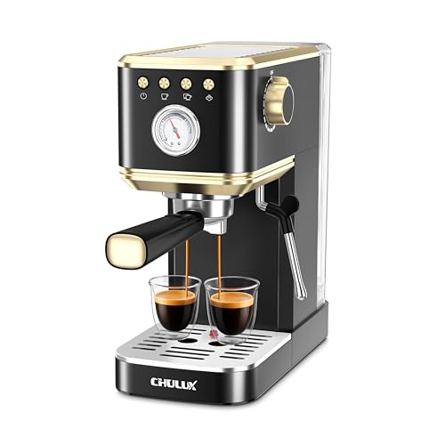 CHULUX Slim Espresso Machine with Milk Frother, 20 Bar Professional Italian Pump Espresso Coffee Machine for Home Cappuccino & Latte Maker, Stainless Steel, Black and Gold