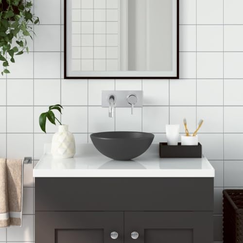 Miniatura 2 de Vidaxl Lavabo De Cuarto De Baño Redondo Lujo Tocador Montado Encima Aseo Indoro Cocina Garaje Fácil De Limpiar Moderno Cerámica Gris Oscuro