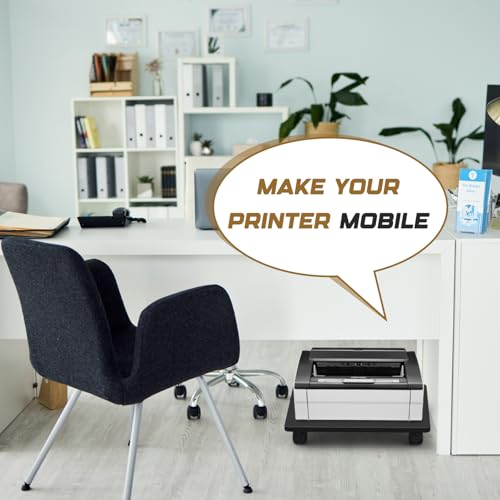 Image of Beeveer 1 Pcs Office Under Desk Printer Stand with 4 Caster Wheels 13.8 x 11.8 Inches Black Movable Printer Copier Shelf CPU Holder for Home Office Heavy Duty Storage Rack Scanner Fax Machine