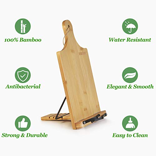 image for Bamboo Cookbook Holder, Jiodux Folding Book Stand Reading Frame Rest R