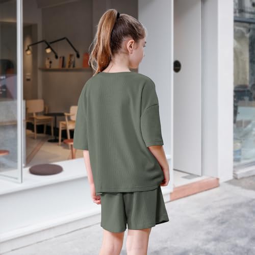 Image of DREAM BUS Girls T-Shirts and Shorts Set 2 Pieces Teen Girls Summer Matching Outfit Solid Trendy Clothes for Little Girl