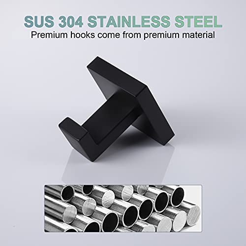 Image of KOKOSIRI Bath Towel Hook Wall Mount Square Robe Hook Coat Hook, Bathroom Kitchen Garage Heavy Duty Wall Mounted, SUS 304 Stainless Steel, Matte Black, B1010BK-P2