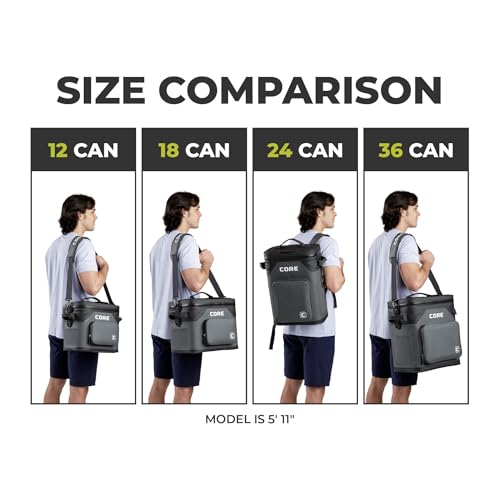 Image of CORE Magnetic Leak Proof Soft Cooler with Waterproof Zipper | Insulated Bag Portable Ice Chest Box | Best Soft Cooler for Food & Beverages for Tailgating, Car Camping, Travel, and Family Beach Picnics