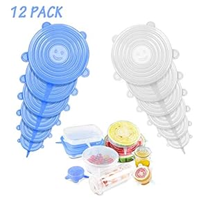 MeiGuiSha Dehnbare Silikondeckel 12 Stück Silikon Stretch Deckel Stretch Lid Silikon Abdeckung in Verschiedenen Größen Wiederverwendbar Dauerhaft Erweiterbar – für Schüsseln,Becher,Dosen,Obst