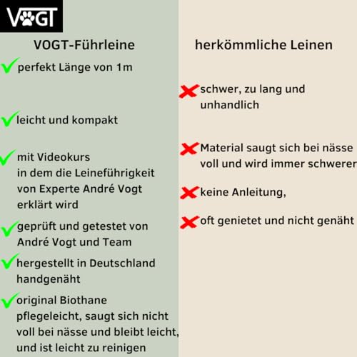 VOGT-Führleine | inklusive Videokurs von André Vogt | Leinenführigkeit, enstpannt an der Leine | original Biothane | 1m schlicht und leicht(Oliv)