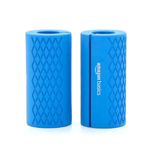 Image of Amazon Basics Thick Dumbbell & Barbell Grips | Non-Slip Rubber Grips | Easily Attachable to Barbell, Dumbbell & Kettlebell | Large | Blue