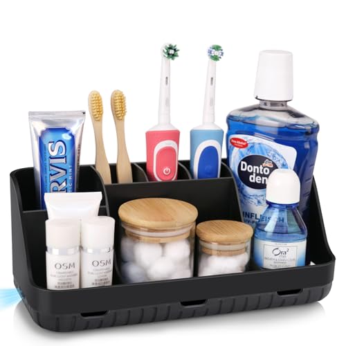 Zahnbürstenhalter für Badezimmer Organizer, Elektrische Zahnbürste und Zahnpasta Halter, 7 Slots Badorganizer für Badezimmer und Familie (Black) 1