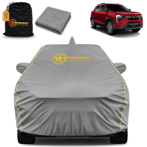 Image of XUV 3XO 100% Waterproof Car Cover for All Weather Protection with Mirror & Antena Pocket Inner Cotton Triple Stitched Cover with Adjustable Belt Bottom Elastic to Secure Fit -Grey
