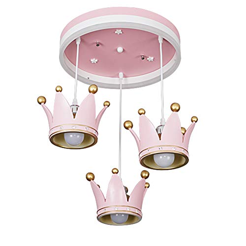 Preisvergleich Produktbild Kinder Hängelampe LED Cartoon Pendelleuchte Höhenverstellbar, Kreative Kronenform Pendellampe Mädchen Prinzessin Zimmer Lampe Kinderzimmerlampe Schlafzimmerlampe Familie Lampe Ø42cm 47W+E27×3