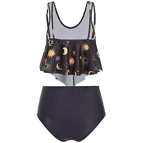 Women Sun Stars Moon Flounce High Waisted Tankini Swimsuit2