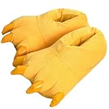 Unisex Funny Animal Costume Paw Claw Shoes, Soft Plush Home Slippers (Yellow, M: 3.5-7 US)