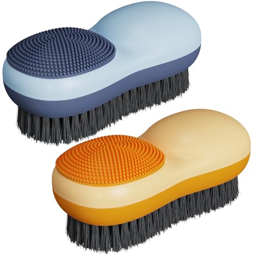 Laundry Stain Brush Two-Side Soft Bristle Scrub Brush for Stain Removal Silicone Household Clothes Washing Brush Dual-use Scrubbing Brush for Clothes Underwear, 2 Pack (Blue and Orange)