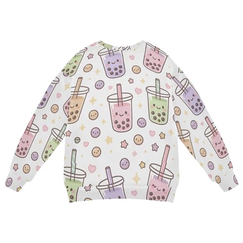 JUNZAN Cute Bubble Tea Pattern Kids Girls Hooded Sweatshirt Crewneck Sweatshirt With Hoodie Party 4T2