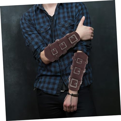 Hemoton 1set Leather Viking Wristbands Set Men Medieval Renaissance Costume Waist Belt Arm Guards Brown2