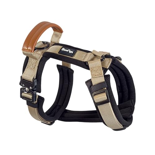 【獣医師推奨】BowNya Cauda, 犬 ハーネス 首に優しい レザーハンドル 気管虚脱 金属バックル 小型 中型 大型犬 心地 – KOKOCHI Harness サンドベージュ XSサイズ
