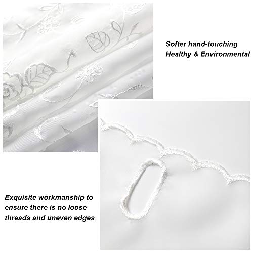 Zhh White Cafe Valance Curtains For Window Simple Pastoral Style Window Curtain, Romantic Hollow Rose Flower Lace Valances, W 59"× H 23" #TOP5