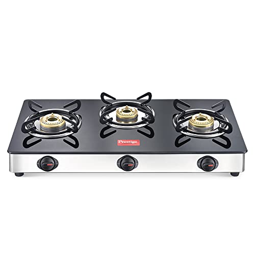 Prestige Magic 3 Burner Gas Stove Stainless Steel Body GTMC 03 SS, Black, Manual