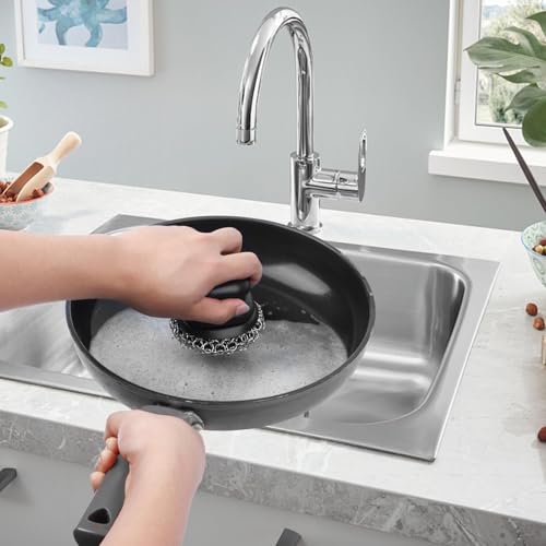 Image of Cast Iron Scrubber (2 x Black Coarse Mesh) and and Scraper, Chain Mail Scrubber for Cleaning Stock Pots, Pans, Griddles, Grills, Cast Iron Skillets, Dish Scouring Pads