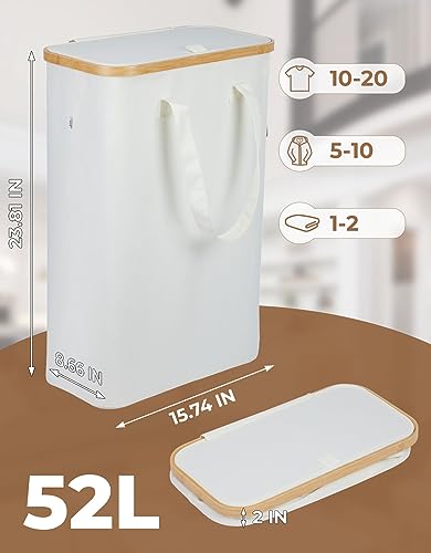 Yamagahome Slim Laundry Basket With Lid 52L, Collapsible Narrow Laundry Hamper With Removable Washable Laundry Bag, Thin Hamper Storage Basket Made Of Bamboo And Oxford For Bedrooms, Bathroom, Rv #TOP5