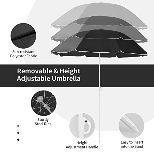 Silkydry Double Folding Camping Chairs, Portable Outdoor Chairs W/Ice Bag, Pocket, Carry Bag, Removable Umbrella & Cup Holder, Weather Resistant 2-Person Picnic Chairs For Patio, Pool, Lawn (Black) #TOP6